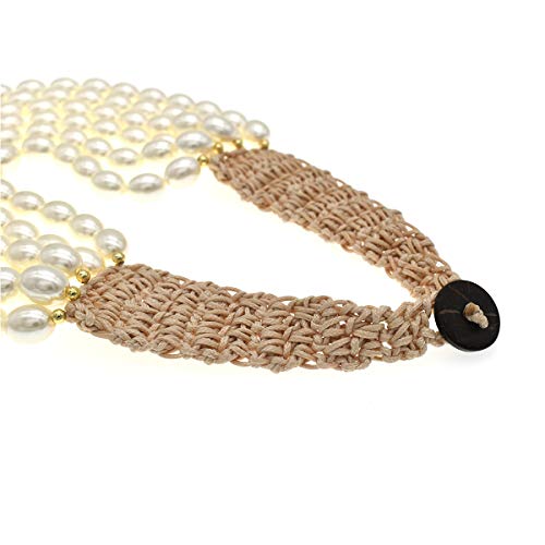 utop JNF Hand made Pearl Statement Necklace for Women Rhinestone Multilayer Crystal Necklaces Chunky Pearl Necklace Large Pearl Necklace and Earrings Set for Mother Mom's gift - color: white bead pearl necklace