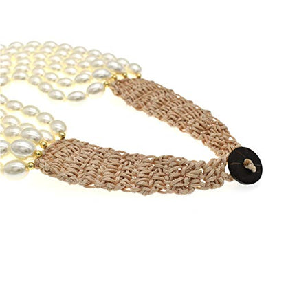 utop JNF Hand made Pearl Statement Necklace for Women Rhinestone Multilayer Crystal Necklaces Chunky Pearl Necklace Large Pearl Necklace and Earrings Set for Mother Mom's gift - color: white bead pearl necklace
