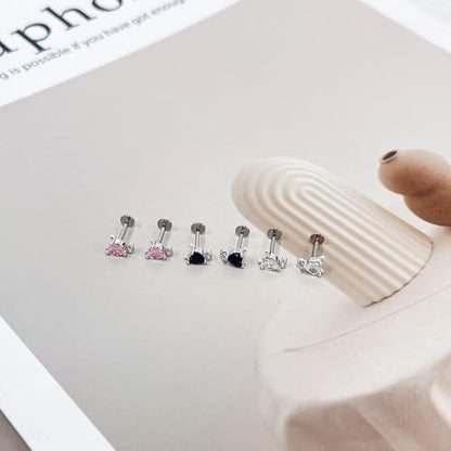 18G Little Devil Heart Lip Ring Stainless Steel Cubic Zirconia Labret Jewelry for Monroe Medusa Tragus Nose Conch Helix Hypoallergenic Cartilage Earring Stud Bar Body Jewelry for Women - color: Clear