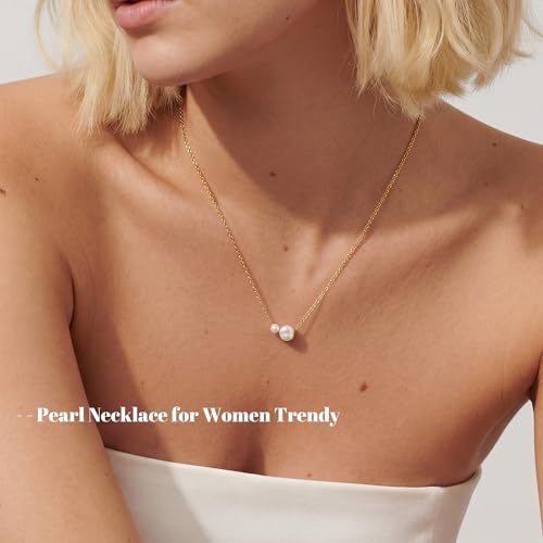 Gold Pearl Necklaces for Women Trendy, 14K Gold Plated Dainty Necklace Simple Single Double Layered Pearl Pendant Necklaces for Women Wedding Birthday Jewelry Gifts - color: 1-Double Pearl - Gold