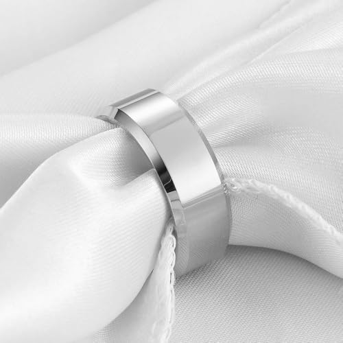 Stainless Steel Wedding Band Ring For Men Women | Sandblasted matte finish, 4mm/6mm/8mm widths, steel/black/gold-tone colors, everyday wear, wedding - color: Smooth-8mm-Silver