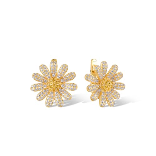 Santuzza Sterling Silver Gemstone Flower Earrings for Women - color: [A]Yellow-Daisy