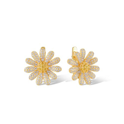 Santuzza Sterling Silver Gemstone Flower Earrings for Women - color: [A]Yellow-Daisy