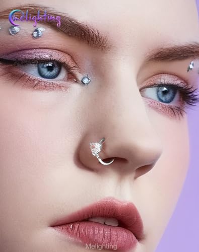 Melighting 20G Seamless Open Nose Rings Set, Star &Heart Nose Ring Hoop Clear CZ, 316L Stainless Steel Jewelry Set for Nostril Septum Cartilage Helix Piercing 8 mm - style: Style1