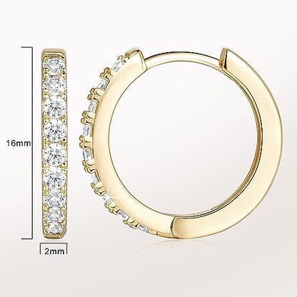 NEARLAND 14K Gold Hoop Earrings for Women 14K Gold Earrings for Women | Small Gold Hoop Earrings for Women Round Cubic Zirconia Lightweight Gold Huggie Hoop Earrings for Women 12/14/16/20/25/30mm - size: 16mm