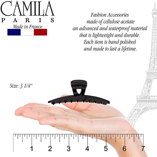 Camila Paris CP2661 French Hair Clip for Women, Narrow, Strong Hold Grip Double Teeth Girls Hair Claw Clips Jaw, Fashion Durable Styling Hair Accessories for Women, Made in France - color: Black 3.25"