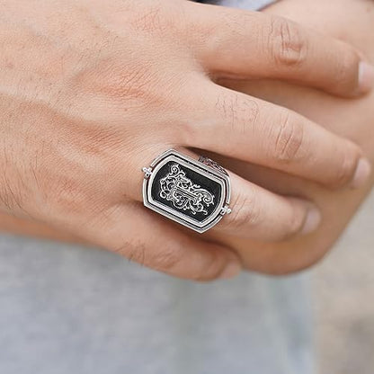 NICEDREAM Double Initial Flip Ring - Custom Monogram Signet Ring for Him - Father's Day Gift - color: Silver