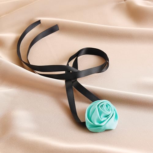 Firstmeet Floral Rose Necklace Handmade Flower Satin Ribbon Choker Necklace for Women - color: Mint Green