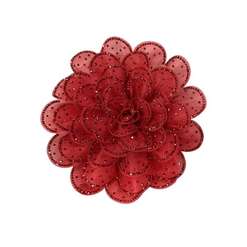Rhinestone Camellia Flower Big Brooch Lapel Pins for Women Fashion Crystal Fabric Floral Brooches Pin for Dresses Suit Accessories Jewelry Boutonniere Corsage Wedding Party 140mm - color: Red
