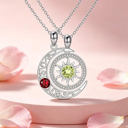 Couples Necklace for 2 Sun and Moon Pendant Matching Jewelry Anniversary Birthday Gifts for Couples BFF - color: May&April