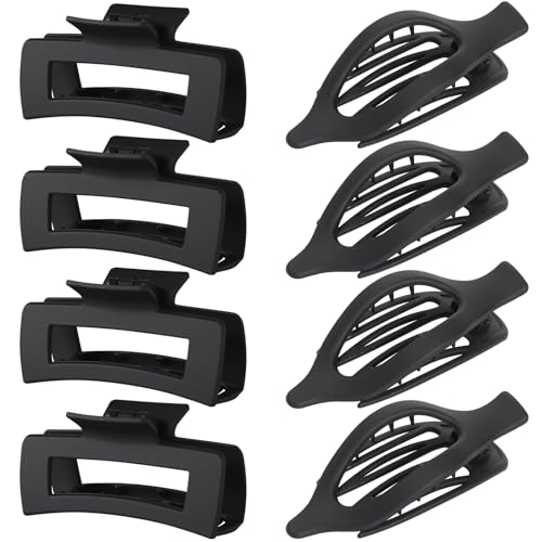 CHANDAT Hair Clips for Women, Flat Hair Clips, 8 pcs, 2style - Black | 4.3 Inch Large Square Hair Claw Clips & Flat Hair Clips, Thick & Thin Hair, Hair Accessories for Women, Strong Hold Non-Slip - color: Black
