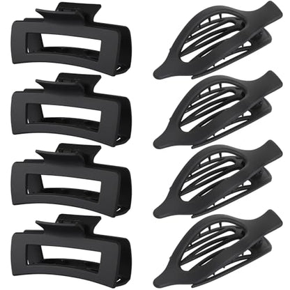 CHANDAT Hair Clips for Women, Flat Hair Clips, 8 pcs, 2style - Black | 4.3 Inch Large Square Hair Claw Clips & Flat Hair Clips, Thick & Thin Hair, Hair Accessories for Women, Strong Hold Non-Slip - color: Black