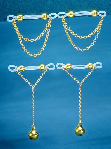 Longita Silver Gold Fake Nipple Rings Non Piercing Nipple Jewelry with Chain Adjustable Elastic Nooses Non Pierced Faux Body Jewelry for Women Men Comfortable Valentine's Day - color: B2- chain - gold
