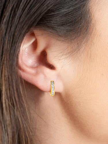 Chunky Emerald Sapphire Ruby Hoop Earrings, Princess or Round Cut, 14k Yellow Gold Plated Sterling Silver Cubic Zirconia Huggie Earings Minimalist Hoops Earrings for Women Wedding Daily Birthday - style: Princess cut -5a CZ -Gold
