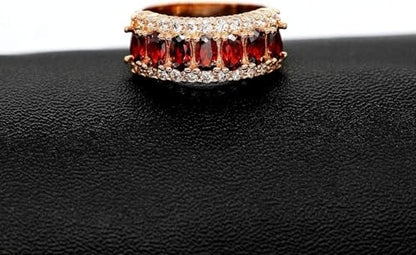 Uloveido Beautiful Women's 7 Stones Wedding Band Oval Cubic Zirconia Engagement Anniversary Rings J501 - color: Gold-Red