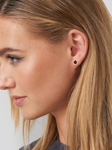 FindChic Birthstone Earrings for Women, Round/Heart/Square/Teardrop Earrings with 925 Sterling Silver Posts & Push Backs, Hypoallergenic Studs with Cubic Zirconia, 12 Months Jewelry with Gift Box - style: 01. January-Garnet (Round)