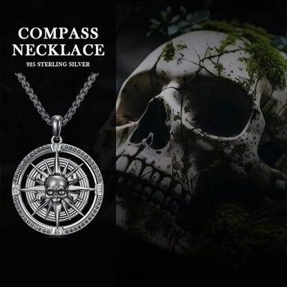 Compass Necklace Sterling Silver Nautical Graduation Gift | 925 Sterling Silver compass pendant with meaningful nautical design, jewelry for women, graduation and travel gift - color: Black-8