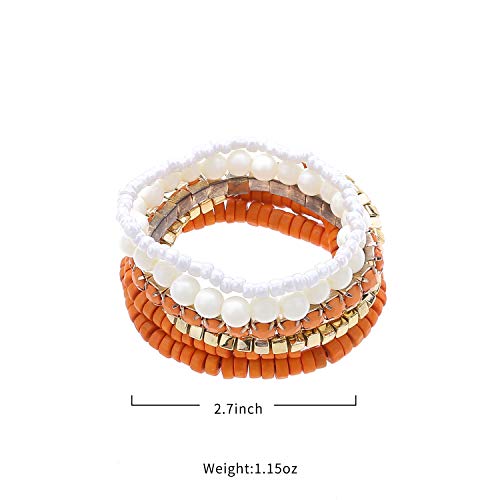 LUREME Boho Multi Strand Stackable Stretch Bracelet Set Wooden Cube Alloy Bead Bangle bl003172 - color: Orange