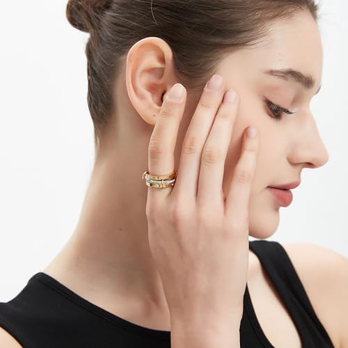 Gold Stackable Rings for Women Non Tarnish, Dainty Stackable 18k Gold Plated CZ Cubic Zirconia Rings, Gold Knuckle Women Rings Set - color: G2, size: 8