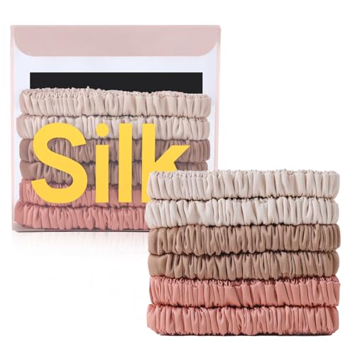 6Pcs Silk Hair Ties 100% Pure Mulberry Silk Scrunchies for Women Girls | No Hair Crease, Anti Frizz, Gentle Hold, No Damage, Color 12 - color: Color 12