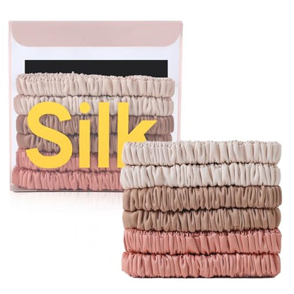6Pcs Silk Hair Ties 100% Pure Mulberry Silk Scrunchies for Women Girls | No Hair Crease, Anti Frizz, Gentle Hold, No Damage, Color 12 - color: Color 12