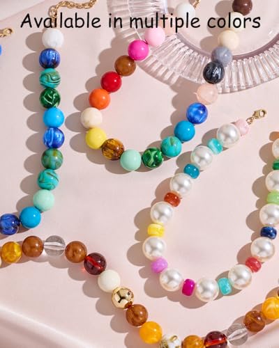 Chunky Beaded Choker Necklace for Women Boho Statement Necklace with Large Pearl Blue Brown Tone Resin Beads Summer Beach Jewelry Gifts - color: Pearl