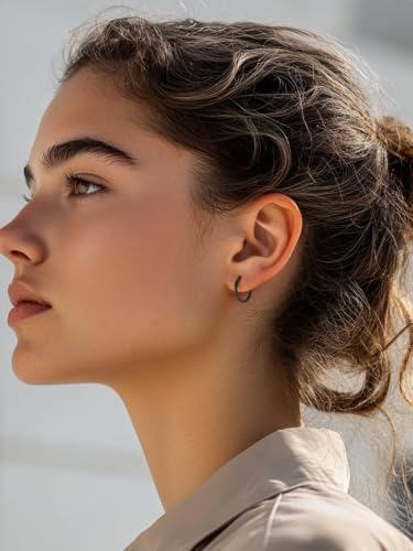 FaithHeart Solid 925 Sterling Silver Small Huggie Hoop Earrings for Women | Silver/Black/Gold/Rose Gold Small Hoop Earrings, Hypoallergenic Lightweight Cartilage Huggie Earrings, Gift Box - color: 01. Blank-Black, size: 16mm