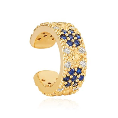 Chunky Ear Cuff Earrings for Women Single | Non Piercing, Clip On, 14K Gold Plated, Cubic Zirconia, Hypoallergenic, Jewelry Gifts - style: Blue