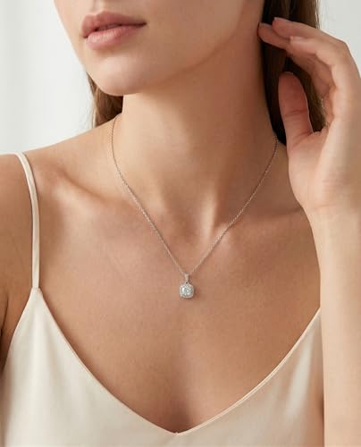Moissanite Cushion Cut Pendant Necklace for Women - color: Silver, size: 1ct, style: Cushion Cut