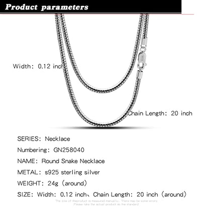 H&Beautimer Classic Unisex 925 Sterling Silver Necklace 3-4MM Round Snake Chain Necklace for Men Women - Party Fine Jewelry - Original Silver Link Necklace 16-17-18-19-20-22-24-26-28-30'' - size: 30 Inches, style: 3MM Width