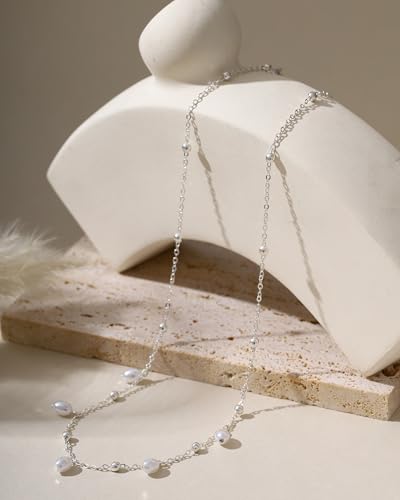 Pearl Necklaces for Women Trendy 14k Gold Plated Cubic Zirconia Pearl Pendant Necklace Valentines Day Wedding Birthday Mother's Day Gifts Dainty Gold Necklace for Women - color: Style 7 - Silver Necklace