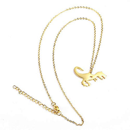 18K Gold Plated Stainless Steel Bee Honeycomb Pendant Necklace, Adjustable Y Lariat Conch/Guitar/Horseshoe Necklace for Women - color: Gold, style: Dinosaur
