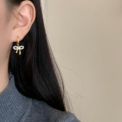 Bow Earrings Red Earrings for Women Dangle Cute Earrings Red Stuff Jewelry Outfits Accessories Gifts for Girls - color: C1:gold bow earrings