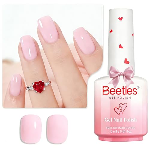 Beetles Light Pink Gel Polish, Barely Pink, Baby Pink Gel Nail Polish | Color-Matched Bottle Design, Soak Off UV LED, Long-Lasting Nails Art for Home DIY & Holiday - color: B - Creme | Barely Pink