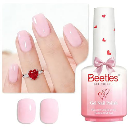 Beetles Light Pink Gel Polish, Barely Pink, Baby Pink Gel Nail Polish | Color-Matched Bottle Design, Soak Off UV LED, Long-Lasting Nails Art for Home DIY & Holiday - color: B - Creme | Barely Pink