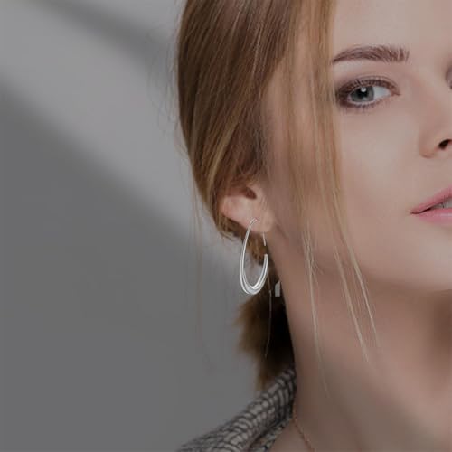 Teardrop Hoop Earrings for Women Gold Silver Plated Hypoallergenic Oval Pull Through Hoop Earrings Jewelry Gift - color: Silver