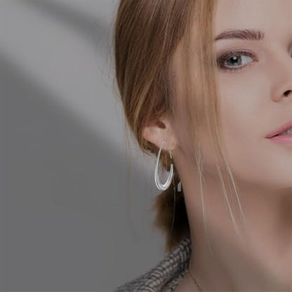 Teardrop Hoop Earrings for Women Gold Silver Plated Hypoallergenic Oval Pull Through Hoop Earrings Jewelry Gift - color: Silver