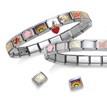 Stainless Steel Italian Charm Bracelet, 18 Link Starter Bracelet 9mm Charms | Italian Charm Bracelet with 9Pcs/20Pcs Charms and Opening Tools, Classic 9mm Modular Charm, Personalized Jewelry Gift - color: B-Silver