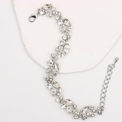 QLLYHLH Woman’s Brides Bridesmaid Leaf Choker Necklace Dangle Earrings Link Bracelet Austrian Crystal Wedding Jewelry Set Prom Costume Party Events | Brides, Bridesmaid, Prom, Events, Costume Party, Leaf - color: White-Platinum Plated