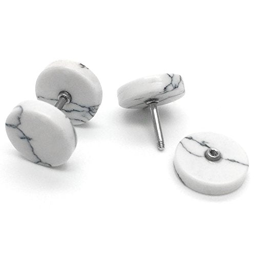 2pcs Marble Stud Earrings Men Women, Steel Cheater Fake Ear Plugs Gauges Illusion Tunnel - color: A-White Color, size: Wide:6MM