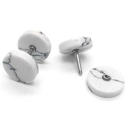 2pcs Marble Stud Earrings Men Women, Steel Cheater Fake Ear Plugs Gauges Illusion Tunnel - color: A-White Color, size: Wide:6MM