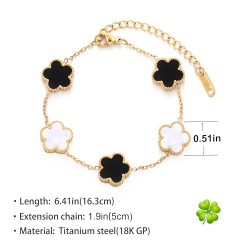 TICVSS Four Leaf Clover Bracelet for Women 18K Gold Plated Stainless Steel Lucky 4 Leaf Gold Link Bracelet Jewelry Gift for Women - color: Mixed