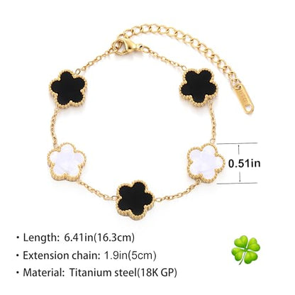 TICVSS Four Leaf Clover Bracelet for Women 18K Gold Plated Stainless Steel Lucky 4 Leaf Gold Link Bracelet Jewelry Gift for Women - color: Mixed