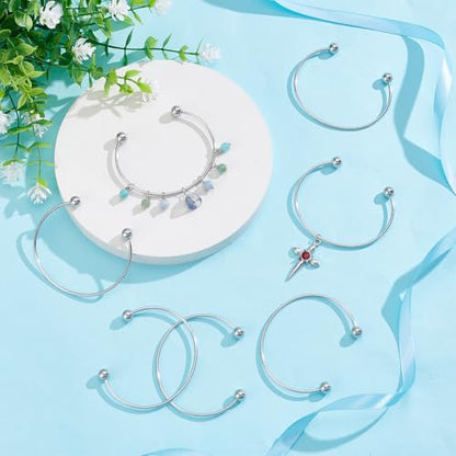 UNICRAFTALE 12Pcs Adjustable Wire Blank Bracelet Stainless Steel Torque Bangles Cuff Bangles with Soldered Round Beads Blank Bracelet for Crafting DIY Jewelry Making