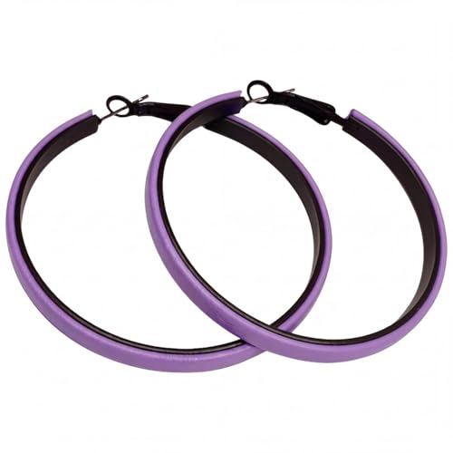 Hoop Earrings for Women Leather Hoop Earrings-Medium/Large Hoops-Lightweight hoop - color: Purple
