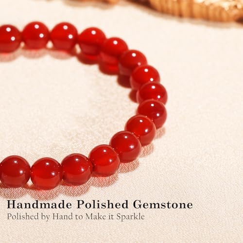 Agate Round Beaded Bracelet for Women Men Natural Agates Stone Healing Bracelets Stretch Elastic Handmade Polished Gemstone Beads Bracelet - color: Red, size: 8mm Beads