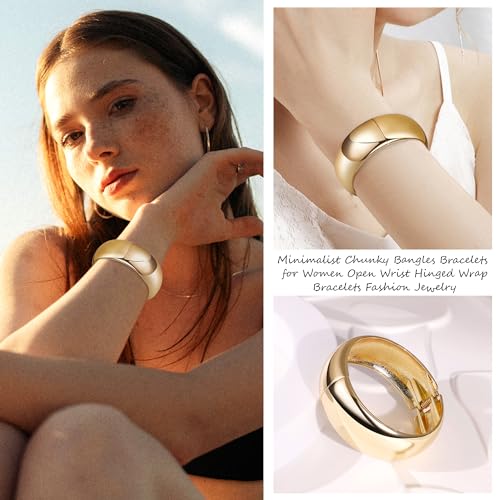 18K Gold Plated Wide Chunky Gold Cuff Bracelets for Women Chunky Bangle Bracelets Waterdrop Oval Irregular Trendy Wrist Wrap Bracelets Open Minimalist Thick Gold Wrist Cuff Bracelets - style: 18K Gold-C
