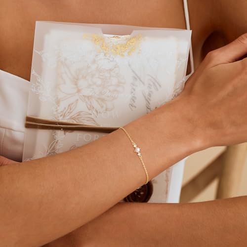 NECOCY 14K Gold Plated Pearl Bracelets for Women, Dainty Bracelets Stack Trendy Pearls Beaded Link Chain Charm Bracelets Set Layered Tiny Wedding Prom Jewelry Gift for Women Mother's Day Graduation - style: Style-10
