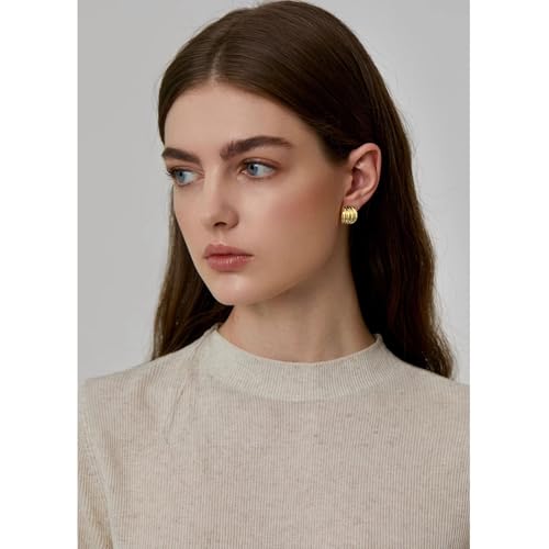 Statement Chunky Gold Earrings for Women Unique Square Stainless Steel Heaven Mayhem Button Stud Earrings Trendy Jewelry - style: Gold Striped