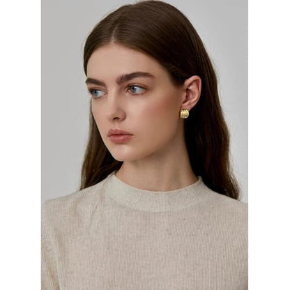 Statement Chunky Gold Earrings for Women Unique Square Stainless Steel Heaven Mayhem Button Stud Earrings Trendy Jewelry - style: Gold Striped